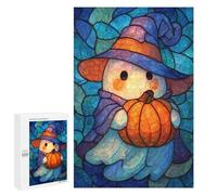 Jigsaw 1000 PCS for Teenagerss Stained Glass Halloween Ghost with Pumpkin Adult Jigsaw Hands-on Game Home Decoration Unique Gifts for Birthday And Christmas 1000 PCS
