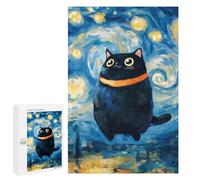Jigsaw 1000 PCS for Teenagerss Starry Night Black Chubby Cat Art Jigsaw Puzzle Family Games Pattern Assembly Unique Gifts for Birthday And Christmas 1000 PCS