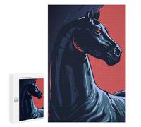 Jigsaw 1000 PCS for Teenagerss Stylized Black Horse Portrait on Red Jigsaw for Adults Toy Wall Decor Presents for Women Unique Gifts for Birthday And Christmas 1000 PCS