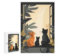 Jigsaw 1000 PCS for Teenagerss Three Cats Looking Out Window Jigsaw Puzzle Family Games Pattern Assembly Unique Gifts for Birthday And Christmas 1000 PCS