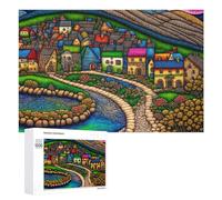 Jigsaw 1000 PCS for Teenagerss Whimsical Village with Colorful Houses Puzzles for Adults Relaxing Games Analysis And Logic Parent-child Interaction 1000 PCS