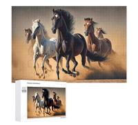 Jigsaw 1000 PCS for Teenagerss Wild Horses Galloping in Desert Dust -2 Jigsaw Relax Games Difficult Challenge Unique Gifts for Birthday And Christmas 1000 PCS