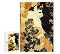 Jigsaw 1000 PCS Japanese Floral Cat Art Print Jigsaw Puzzles for Adults Improve Memory Challenging To Complete Christmas Birthday Gifts 1000 PCS
