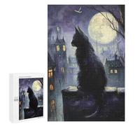 Jigsaw 1000 PCS Night Cityscape with Black Cat Jigsaw Puzzles for Adults Improve Memory Challenging To Complete Christmas Birthday Gifts 1000 PCS