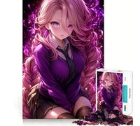 Jigsaw 1000 Piece Anime Girl with Purple Hair Precise Fit Game, Logic Skill Play, Free Time Play, Birthday Fun Gift (38x26cm)