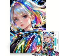 Jigsaw 1000 Piece Anime Girl with Rainbow Hair Exact Cut Art, Smart Play Activity, Calm Play Time, Birthday Decor Gift (38x26cm)