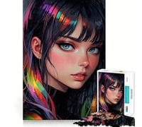 Jigsaw 1000 Piece Anime Girl with Rainbow Hair Fine Edge Craft, Creative Skill Toy, Leisure Game Time, Birthday Decor Gift (38x26cm)