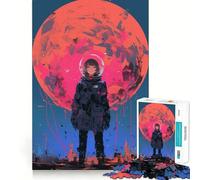 Jigsaw 1000 Piece Astronaut Girl in A Red Sky Clean Fit Decor Brain Game Gift Quiet Time Game Birthday Art Gift (50x75cm)