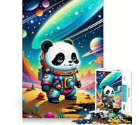 Jigsaw 1000 Piece Astronaut Panda Space Landscape Clean Fit Decor Brain Game Gift Quiet Time Game Birthday Art Gift (38x26cm)