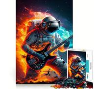 Jigsaw 1000 Piece Astronaut Playing Guitar Clean Fit Decor Brain Game Gift Quiet Time Game Birthday Art Gift (50x75cm)