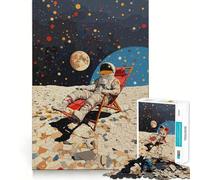 Jigsaw 1000 Piece Astronaut Relaxing on The Moon Clean Fit Decor Brain Game Gift Quiet Time Game Birthday Art Gift (38x26cm)