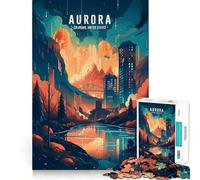Jigsaw 1000 Piece Aurora Downtown Skyline Clean Fit Decor Brain Game Gift Quiet Time Game Birthday Art Gift (50x75cm)