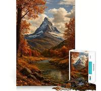 Jigsaw 1000 Piece Autumn Mountain Landscape with River Clean Fit Decor Brain Game Gift Quiet Time Game Birthday Art Gift (50x75cm)