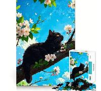 Jigsaw 1000 Piece Black Cat on A Blossoming Tree Fine Edge Craft, Creative Skill Toy, Leisure Game Time, Birthday Decor Gift (50x75cm)