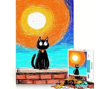 Jigsaw 1000 Piece Black Cat on Brick Wall Art Fine Edge Craft, Creative Skill Toy, Leisure Game Time, Birthday Decor Gift (38x26cm)