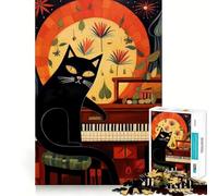Jigsaw 1000 Piece Black Cat Play The Piano Precise Fit Game, Logic Skill Play, Free Time Play, Birthday Fun Gift (50x75cm)