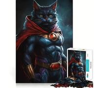 Jigsaw 1000 Piece Black Cat Superhero Fine Edge Craft, Creative Skill Toy, Leisure Game Time, Birthday Decor Gift (50x75cm)
