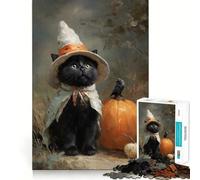 Jigsaw 1000 Piece Black Cat Witch Sharp Joint Play, Mind Training Fun, Cozy Time Game, Christmas Wall Art (38x52cm)