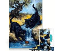 Jigsaw 1000 Piece Black Cats And Apple by Waterfall Sharp Joint Play, Mind Training Fun, Cozy Time Game, Christmas Wall Art (38x52cm)