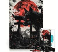 Jigsaw 1000 Piece Black Fox And Red Moon Precise Fit Game, Logic Skill Play, Free Time Play, Birthday Fun Gift (50x75cm)