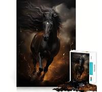 Jigsaw 1000 Piece Black Horse Galloping Fine Edge Craft, Creative Skill Toy, Leisure Game Time, Birthday Decor Gift (50x75cm)