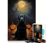 Jigsaw 1000 Piece Black Lab Halloween Exact Cut Art, Smart Play Activity, Calm Play Time, Birthday Decor Gift (38x52cm)