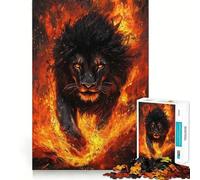 Jigsaw 1000 Piece Black Lion Emerging Flames Precise Fit Game, Logic Skill Play, Free Time Play, Birthday Fun Gift (38x52cm)