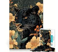 Jigsaw 1000 Piece Black Panther Among Flowers Sharp Joint Play, Mind Training Fun, Cozy Time Game, Christmas Wall Art (50x75cm)