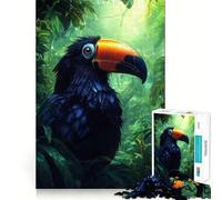 Jigsaw 1000 Piece Black Toucan in Tropical Rainforest Fine Edge Craft, Creative Skill Toy, Leisure Game Time, Birthday Decor Gift (50x75cm)