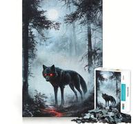 Jigsaw 1000 Piece Black Wolf in Forest Fine Edge Craft, Creative Skill Toy, Leisure Game Time, Birthday Decor Gift (38x26cm)