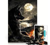 Jigsaw 1000 Piece Black Wolf Under Full Moon Exact Cut Art, Smart Play Activity, Calm Play Time, Birthday Decor Gift (38x52cm)