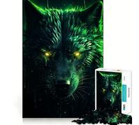 Jigsaw 1000 Piece Black Wolf with Green Aura Sharp Joint Play, Mind Training Fun, Cozy Time Game, Christmas Wall Art (50x75cm)