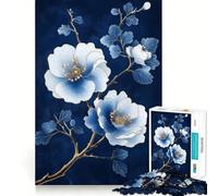Jigsaw 1000 Piece Blue And Gold Floral Art Sharp Joint Play, Mind Training Fun, Cozy Time Game, Christmas Wall Art (38x52cm)