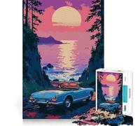 Jigsaw 1000 Piece Blue Convertible by The Coast at Sunset Sharp Joint Play, Mind Training Fun, Cozy Time Game, Christmas Wall Art (38x52cm)