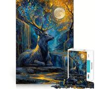 Jigsaw 1000 Piece Blue Deer Under Moonlight Sharp Joint Play, Mind Training Fun, Cozy Time Game, Christmas Wall Art (38x26cm)