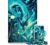 Jigsaw 1000 Piece Blue Dragon in City Fine Edge Craft, Creative Skill Toy, Leisure Game Time, Birthday Decor Gift (38x52cm)