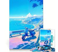 Jigsaw 1000 Piece Blue Scooter by The Sea Sharp Joint Play, Mind Training Fun, Cozy Time Game, Christmas Wall Art (38x52cm)