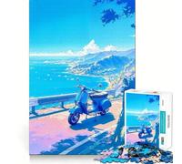 Jigsaw 1000 Piece Blue Scooter by The Sea Sharp Joint Play, Mind Training Fun, Cozy Time Game, Christmas Wall Art (38x26cm)