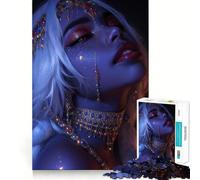Jigsaw 1000 Piece Blue Skinned Woman with Jewels Precise Fit Game, Logic Skill Play, Free Time Play, Birthday Fun Gift (38x52cm)