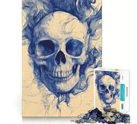Jigsaw 1000 Piece Blue Skull And Smoke Precise Fit Game, Logic Skill Play, Free Time Play, Birthday Fun Gift (50x75cm)