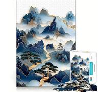 Jigsaw 1000 Piece Blue ﹨uamp; Gold Mountain Landscape Fine Edge Craft, Creative Skill Toy, Leisure Game Time, Birthday Decor Gift (38x26cm)