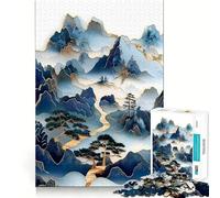 Jigsaw 1000 Piece Blue ﹨uamp; Gold Mountain Landscape Sharp Joint Play, Mind Training Fun, Cozy Time Game, Christmas Wall Art (38x52cm)