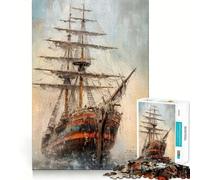 Jigsaw 1000 Piece Boat in The Mist Fine Edge Craft, Creative Skill Toy, Leisure Game Time, Birthday Decor Gift (50x75cm)