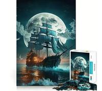 Jigsaw 1000 Piece Boat Moon Night Precise Fit Game, Logic Skill Play, Free Time Play, Birthday Fun Gift (38x26cm)