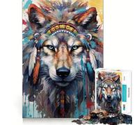 Jigsaw 1000 Piece Boho Spirit Wolf Exact Cut Art, Smart Play Activity, Calm Play Time, Birthday Decor Gift (50x75cm)