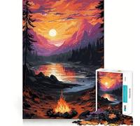 Jigsaw 1000 Piece Bonfire in The Forest Fine Edge Craft, Creative Skill Toy, Leisure Game Time, Birthday Decor Gift (38x26cm)