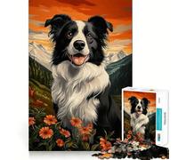 Jigsaw 1000 Piece Border Collie in Mountain Landscape Sharp Joint Play, Mind Training Fun, Cozy Time Game, Christmas Wall Art (38x26cm)