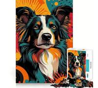 Jigsaw 1000 Piece Border Collie Pop Art Sharp Joint Play, Mind Training Fun, Cozy Time Game, Christmas Wall Art (38x26cm)