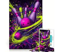 Jigsaw 1000 Piece Bowling Strike Neon Art Fine Edge Craft, Creative Skill Toy, Leisure Game Time, Birthday Decor Gift (38x52cm)