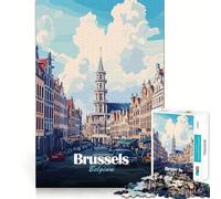 Jigsaw 1000 Piece Brussels, Belgium Cityscape Illustration Neat Cut Decor Logic Thinking Play Calm Game Time Xmas Decor Gift (50x75cm)